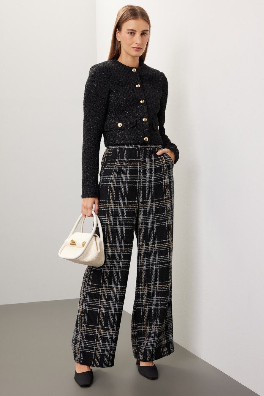 Slate & Willow Black Plaid Tweed Wide Leg High Rise Trouser Dress Pants Size M